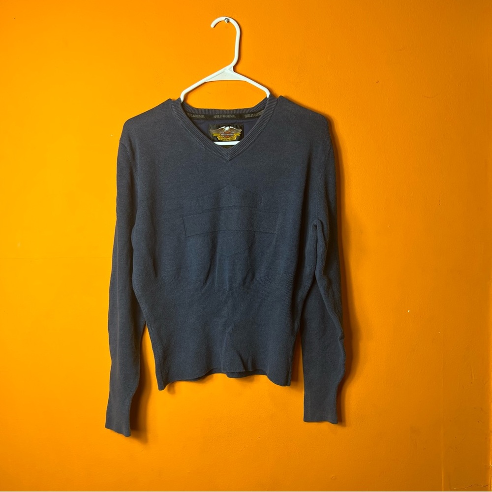 Harley Davidson Size XL Womens Long Sleeve Pullover Sweater Black V Neck 